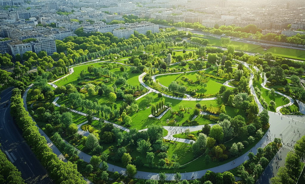 Le gazon hybride : la solution idéale entre naturel et synthétique ? 4 Pelouse synthétique dans parc urbain très fréquenté